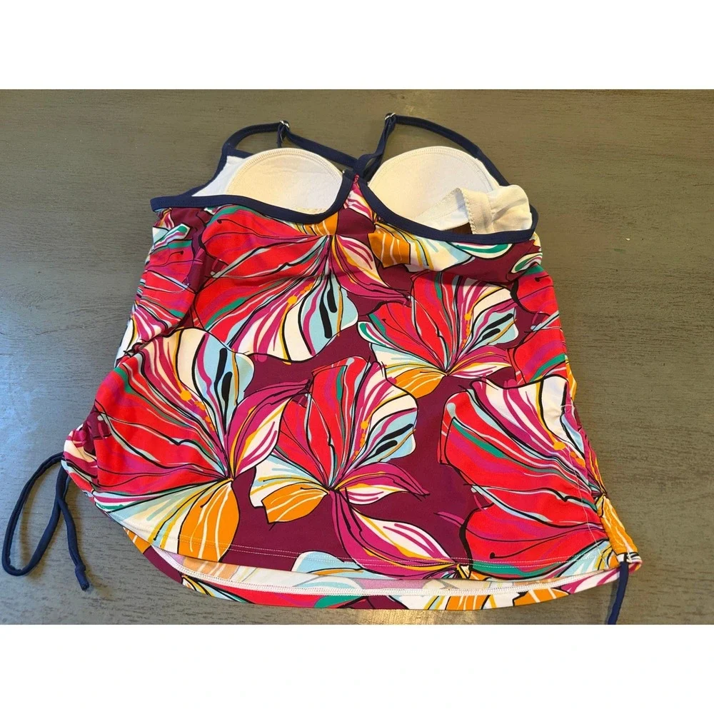 Hilor Floral Tankini Swim Top Multicolor Adjustable Straps Side Cinch Padded 8 - Picture 3 of 8